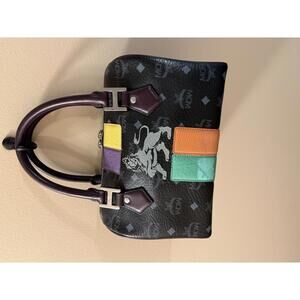MCM Black Satchel with Multicolor Accent Panels